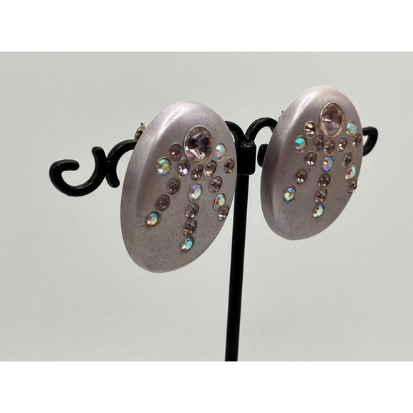 Vintage Lavender Rhinestones Lavender Chunky Clip On Earrings! - Picture 6 of 6